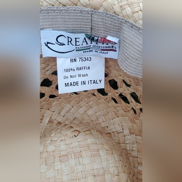 CREATIVA Fashion Accessories Hat Made in Italy Tan Color Cream strip 100%Raffia - Picture 10 of 10